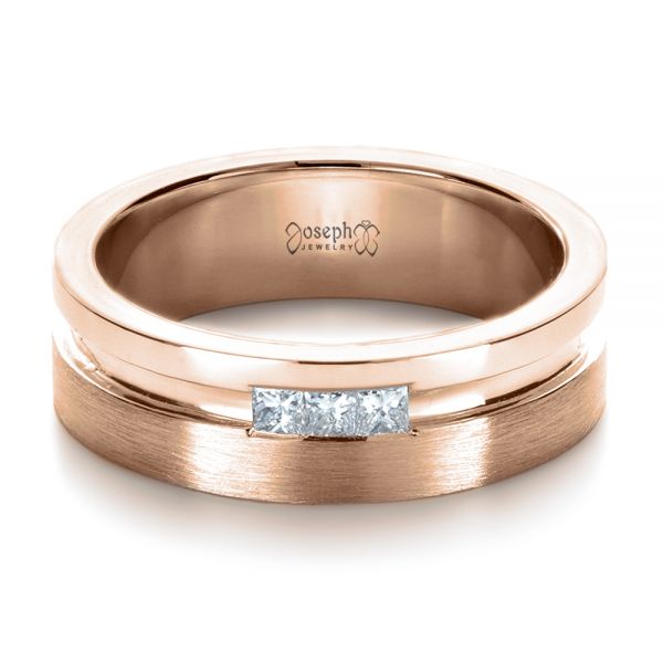 14k Rose Gold 14k Rose Gold Custom Men's Princess Cut Diamond Band - Flat View -  1223