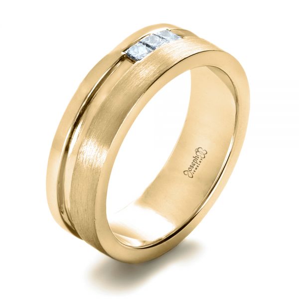 18k Yellow Gold 18k Yellow Gold Custom Men's Princess Cut Diamond Band - Three-Quarter View -  1223