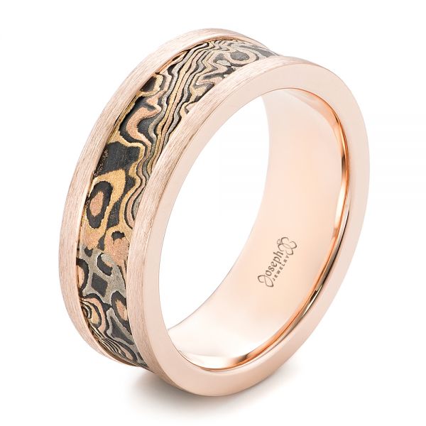 Custom Men's Rose Gold and Mokume Wedding Band - Image