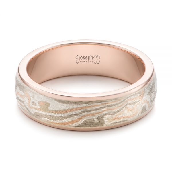 14k Rose Gold And 14K Gold Custom Men's Mokume Wedding Band - Flat View - 101261