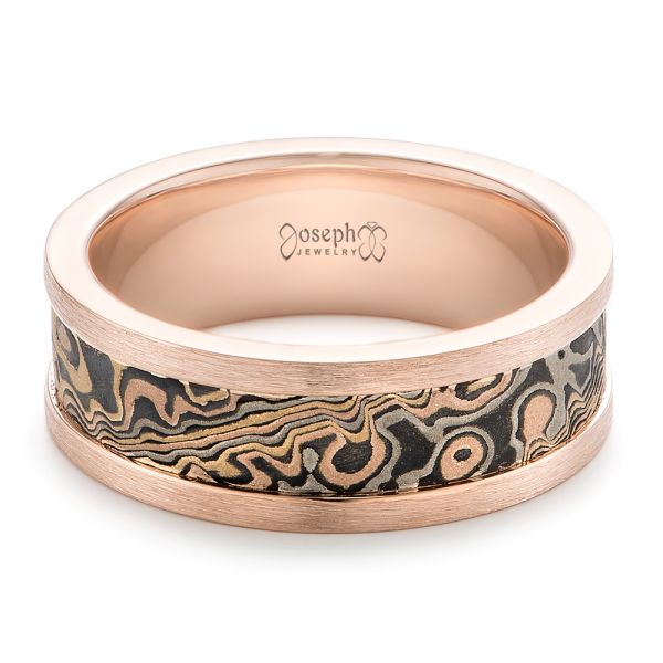 Custom Men's Mokume Wedding Band - Flat View -  102419