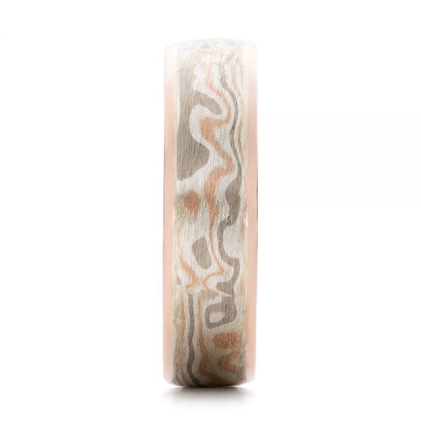 14k Rose Gold And 14K Gold Custom Men's Mokume Wedding Band - Side View - 101261
