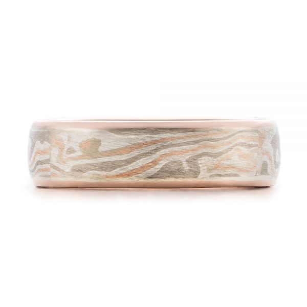 14k Rose Gold And 14K Gold Custom Men's Mokume Wedding Band - Top View -  101261