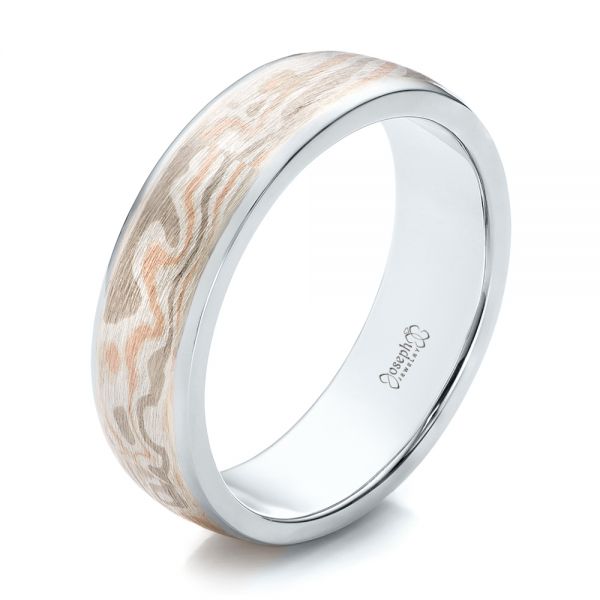 14k White Gold And 14K Gold 14k White Gold And 14K Gold Custom Men's Mokume Wedding Band - Three-Quarter View -  101261