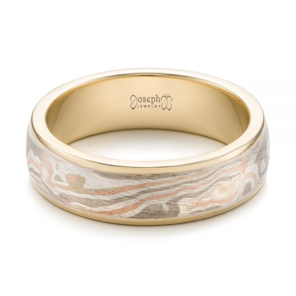 18k Yellow Gold And 14K Gold 18k Yellow Gold And 14K Gold Custom Men's Mokume Wedding Band - Flat View - 101261