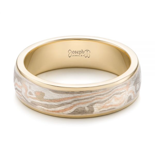 18k Yellow Gold And 14K Gold 18k Yellow Gold And 14K Gold Custom Men's Mokume Wedding Band - Flat View -  101261