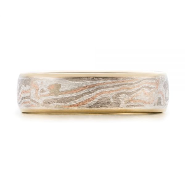 18k Yellow Gold And 14K Gold 18k Yellow Gold And 14K Gold Custom Men's Mokume Wedding Band - Top View - 101261