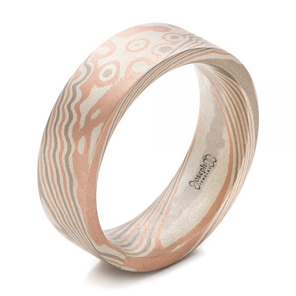 Custom Men's Sandblasted Mokume Wedding Band - Three-Quarter View -  101165