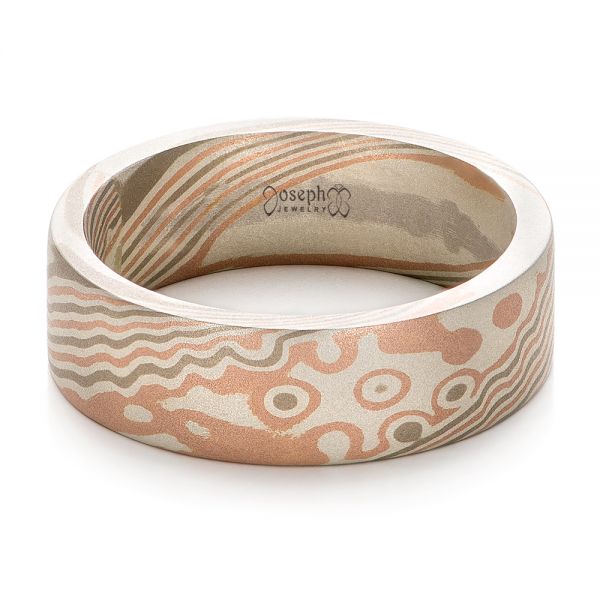 Custom Men's Sandblasted Mokume Wedding Band - Flat View -  101165