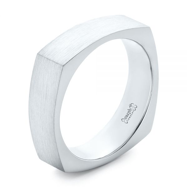 14k White Gold 14k White Gold Custom Men's Squared Wedding Band - Three-Quarter View -  102398