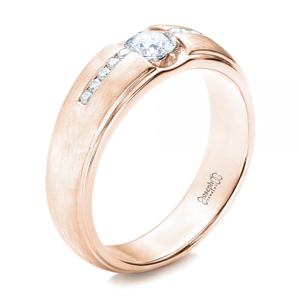 18k Rose Gold 18k Rose Gold Custom Men's Tension Set Diamond Wedding Band - Three-Quarter View -  101220