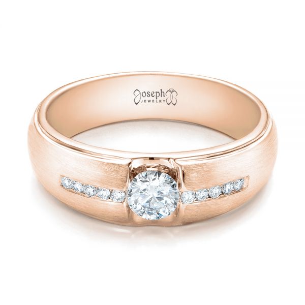18k Rose Gold 18k Rose Gold Custom Men's Tension Set Diamond Wedding Band - Flat View - 101220