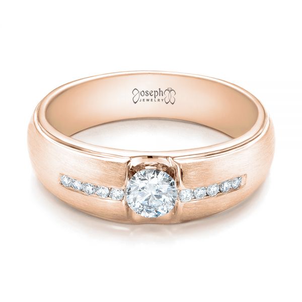 14k Rose Gold 14k Rose Gold Custom Men's Tension Set Diamond Wedding Band - Flat View -  101220