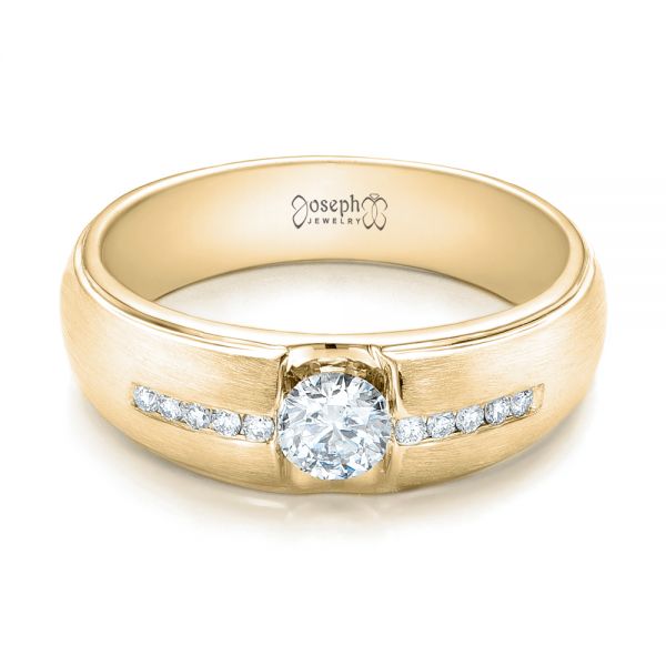 18k Yellow Gold 18k Yellow Gold Custom Men's Tension Set Diamond Wedding Band - Flat View -  101220