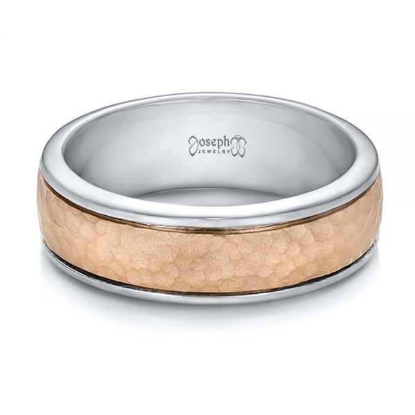 18K Gold And 18k Rose Gold 18K Gold And 18k Rose Gold Custom Men's Two-tone Hammered Finish Wedding Band - Flat View - 100641