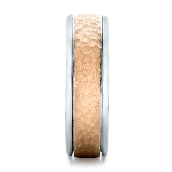  18K Gold And 18k Rose Gold 18K Gold And 18k Rose Gold Custom Men's Two-tone Hammered Finish Wedding Band - Side View -  100641