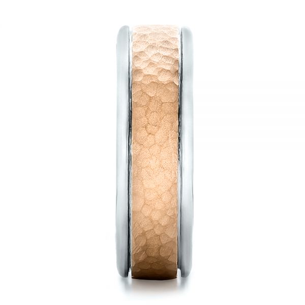 18K Gold And 18k Rose Gold 18K Gold And 18k Rose Gold Custom Men's Two-tone Hammered Finish Wedding Band - Side View - 100641