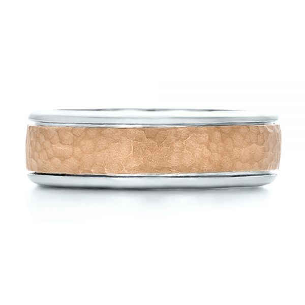 18K Gold And 18k Rose Gold 18K Gold And 18k Rose Gold Custom Men's Two-tone Hammered Finish Wedding Band - Top View - 100641