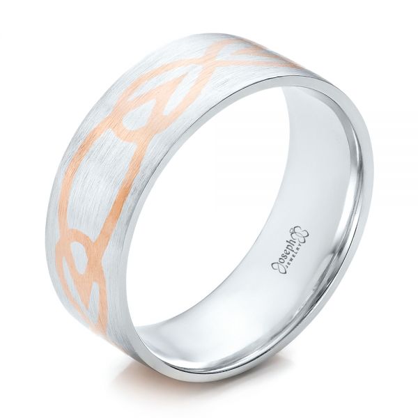  Platinum And 14k Rose Gold Custom Men's Two-tone Inlayed Band - Three-Quarter View -  101474