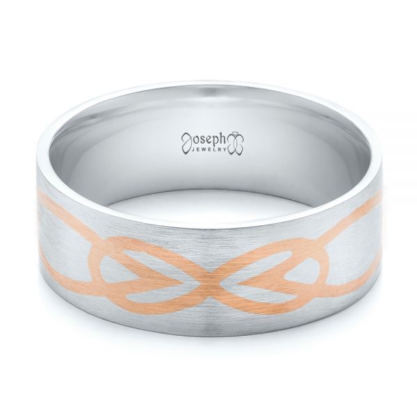Platinum And 14k Rose Gold Custom Men's Two-tone Inlayed Band - Flat View - 101474