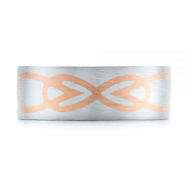 Platinum And 14k Rose Gold Custom Men's Two-tone Inlayed Band - Top View - 101474