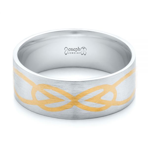 Platinum And 18k Yellow Gold Platinum And 18k Yellow Gold Custom Men's Two-tone Inlayed Band - Flat View - 101474