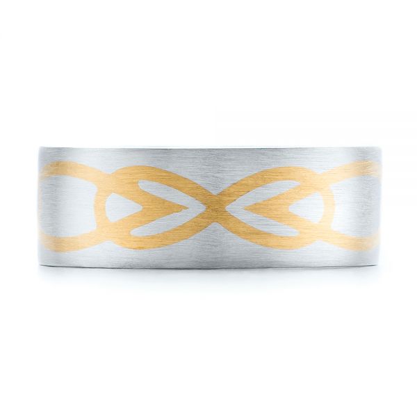 Platinum And 18k Yellow Gold Platinum And 18k Yellow Gold Custom Men's Two-tone Inlayed Band - Top View - 101474
