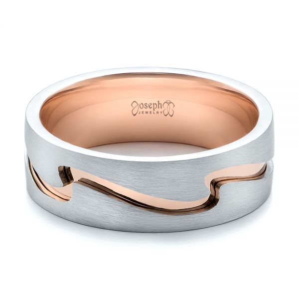  Platinum And 14k Rose Gold Custom Men's Two-tone Band - Flat View -  100819