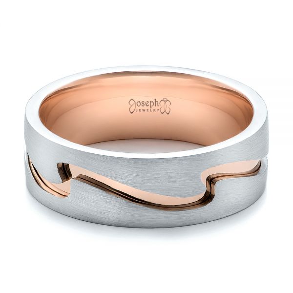 Platinum And 14k Rose Gold Custom Men's Two-tone Band - Flat View - 100819