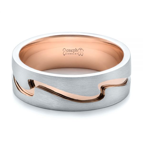  18K Gold And 14k Rose Gold 18K Gold And 14k Rose Gold Custom Men's Two-tone Band - Flat View -  100819