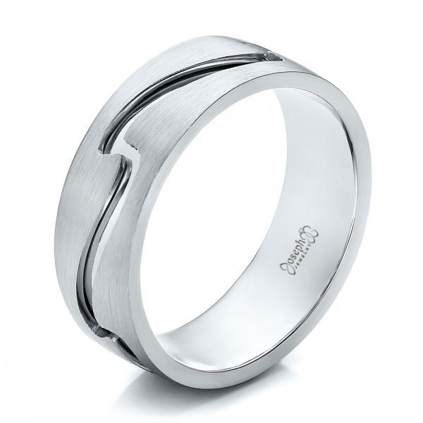  Platinum And 14k White Gold Platinum And 14k White Gold Custom Men's Two-tone Band - Three-Quarter View -  100819