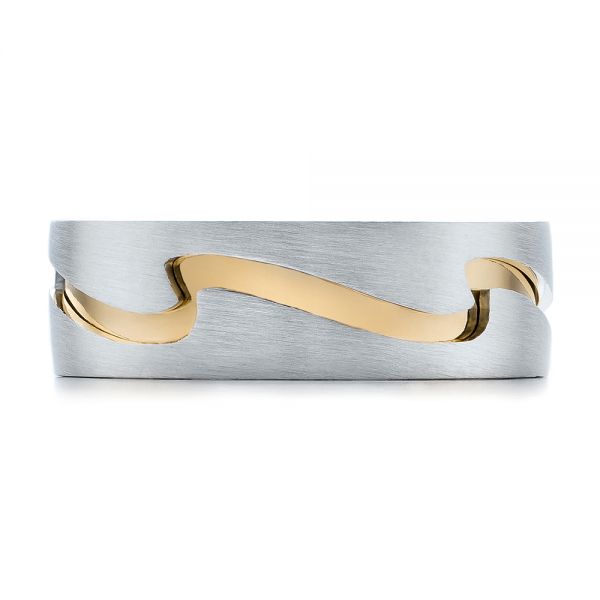 Platinum And 14k Yellow Gold Platinum And 14k Yellow Gold Custom Men's Two-tone Band - Top View -  100819