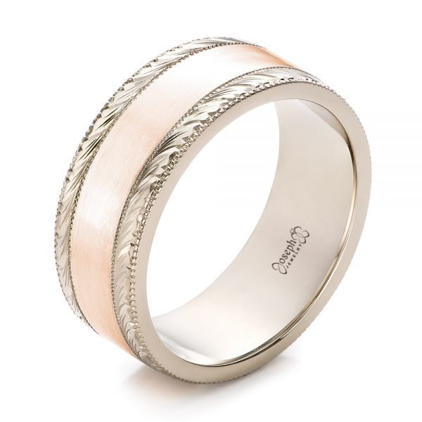  18K Gold And 18k Rose Gold 18K Gold And 18k Rose Gold Custom Men's Two-tone Wedding Band - Three-Quarter View -  101664