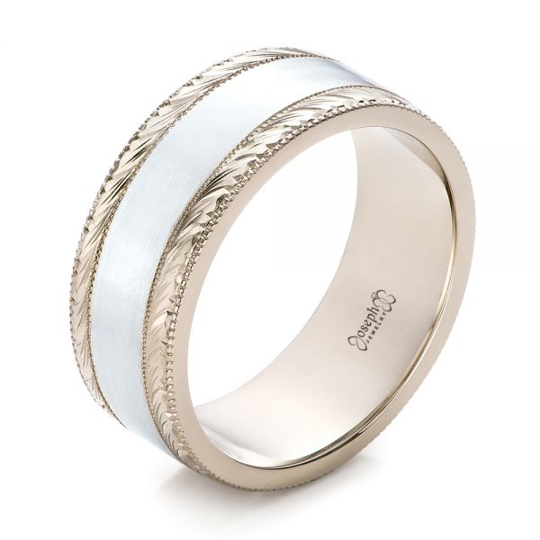  14K Gold And Platinum 14K Gold And Platinum Custom Men's Two-tone Wedding Band - Three-Quarter View -  101664