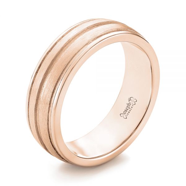 14k Rose Gold 14k Rose Gold Custom Men's Wedding Band - Three-Quarter View -  103547