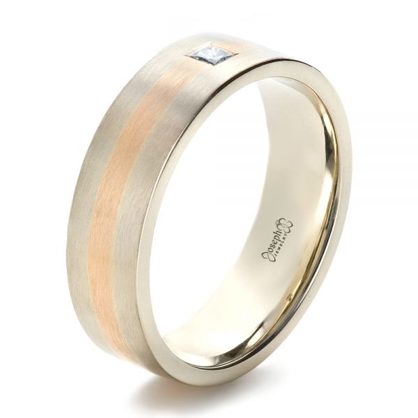  14K Gold And 14k Rose Gold 14K Gold And 14k Rose Gold Custom Men's Wedding Band - Three-Quarter View -  1417