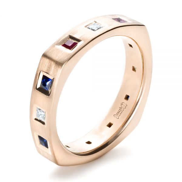 18k Rose Gold 18k Rose Gold Custom Men's Wedding Band - Three-Quarter View -  1418