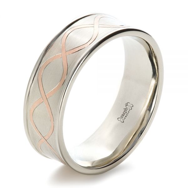  Platinum And 14k Rose Gold Platinum And 14k Rose Gold Custom Men's Wedding Band - Three-Quarter View -  1423