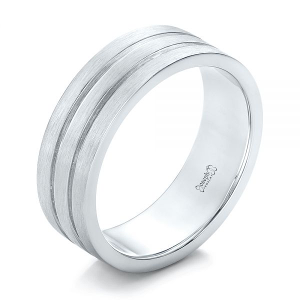 14k White Gold Custom Men's Wedding Band - Three-Quarter View -  102365