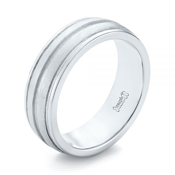 18k White Gold 18k White Gold Custom Men's Wedding Band - Three-Quarter View -  103547