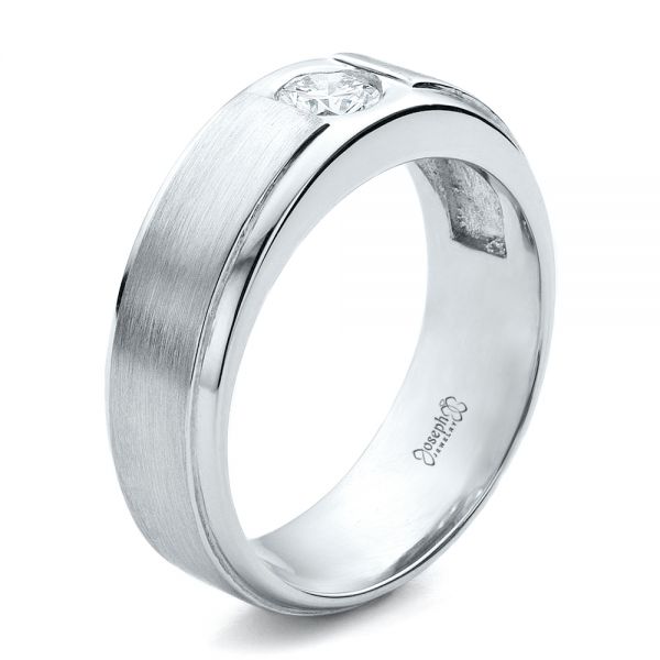 14k White Gold Custom Men's Wedding Band - Three-Quarter View -  1439