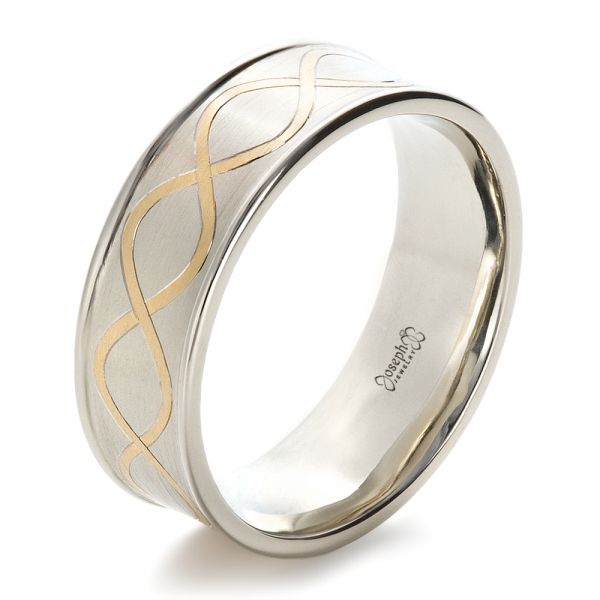  Platinum And 18k Yellow Gold Platinum And 18k Yellow Gold Custom Men's Wedding Band - Three-Quarter View -  1423