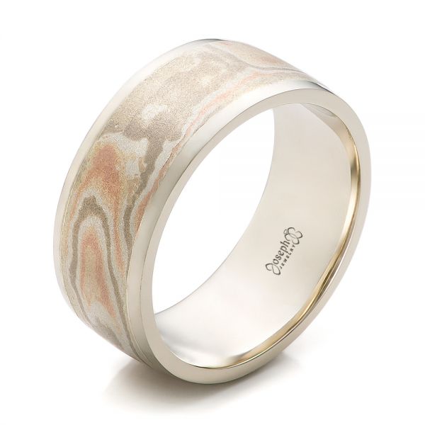 Custom Men's White Gold and Mokume Wedding Band - Image