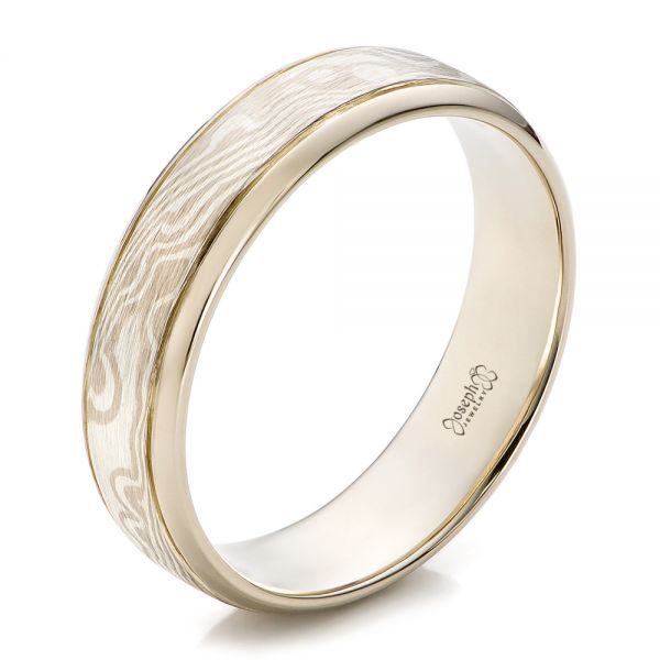 Custom Men's White Gold and Mokume Wedding Band - Image