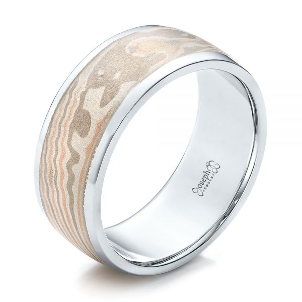 Custom Men's White Gold and Mokume Wedding Band - Image