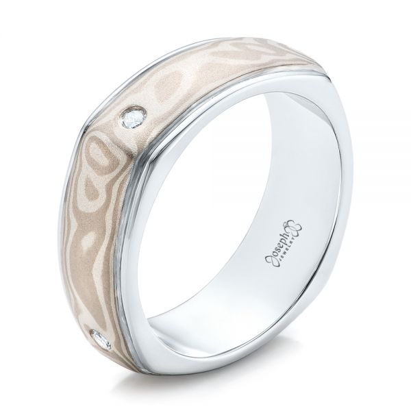 Custom Men's White Gold and Mokume Wedding Band - Image