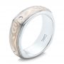 14k White Gold And 14K Gold Custom Men's Mokume Wedding Band - Three-Quarter View -  101265 - Thumbnail