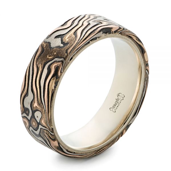 Custom Men's Mokume Wedding Band - Three-Quarter View -  102369