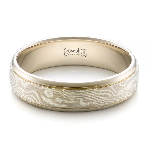 Custom Men's Mokume Wedding Band - Flat View -  100844