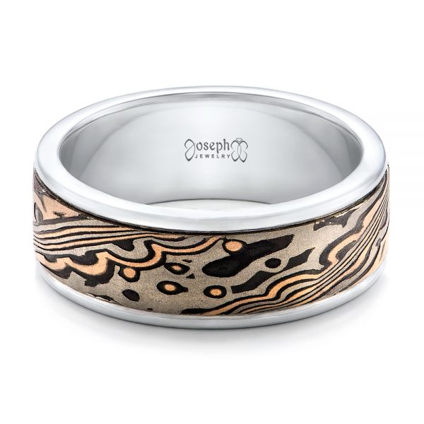 Custom Men's Mokume Wedding Band - Flat View -  102114